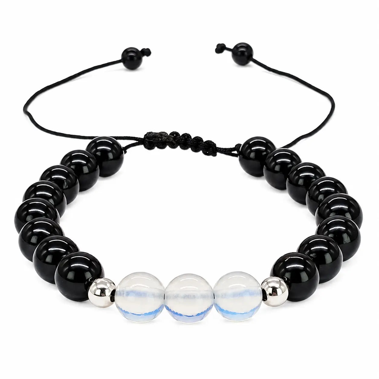 Pulsera Turmalina Negra, Piedra Luna y Plata 925 - Bisutería Lola F
