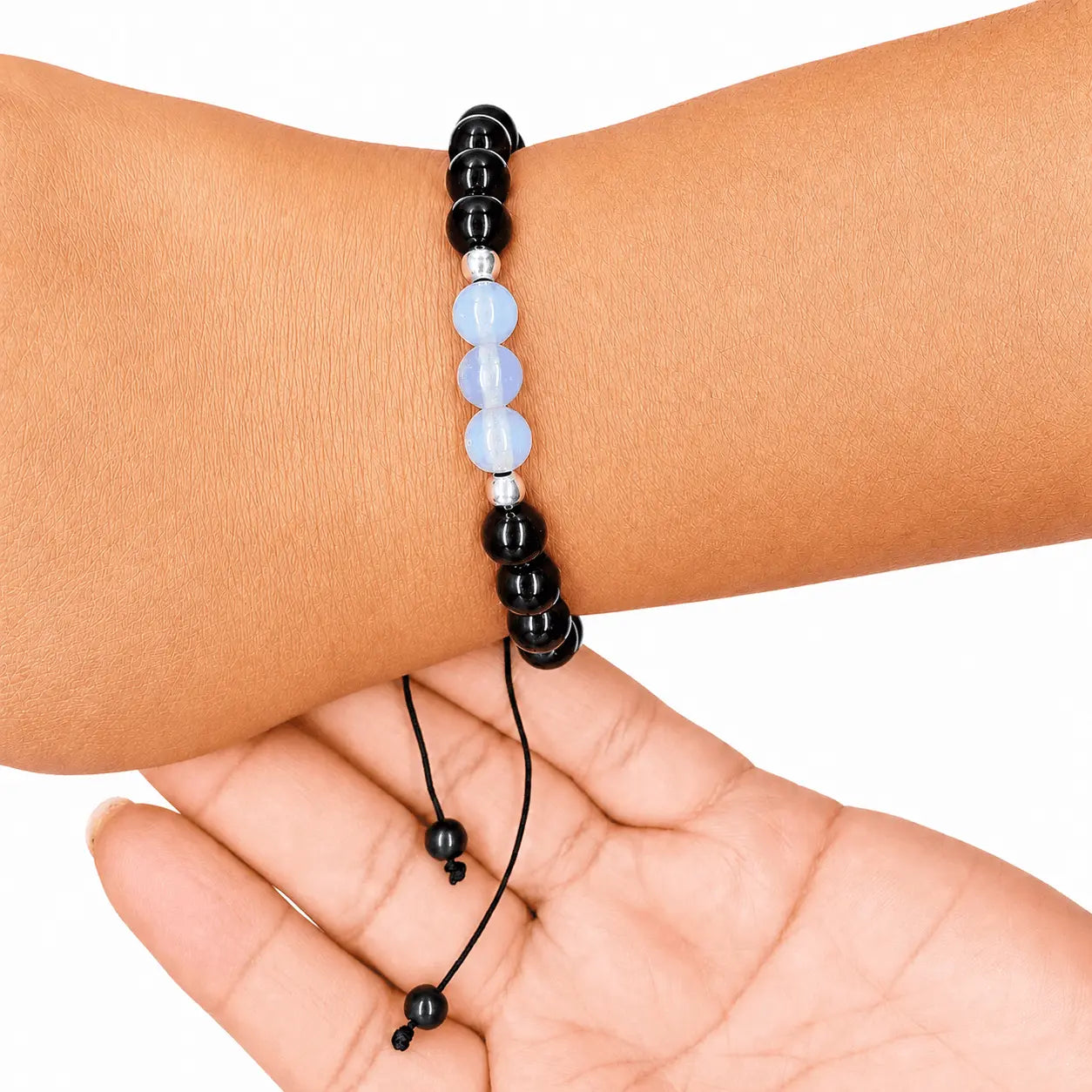 Pulsera Turmalina Negra, Piedra Luna y Plata 925 - Bisutería Lola B