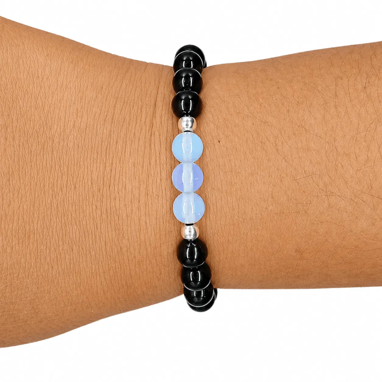 Pulsera Turmalina Negra, Piedra Luna y Plata 925 - Bisutería Lola D