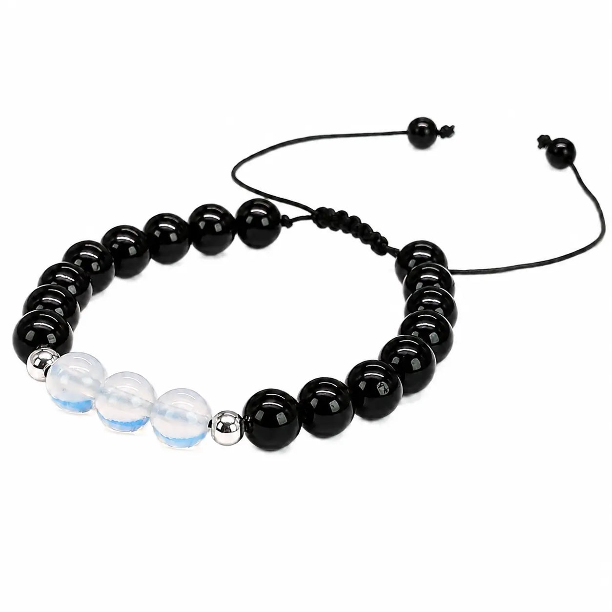 Pulsera Turmalina Negra, Piedra Luna y Plata 925 - Bisutería Lola C
