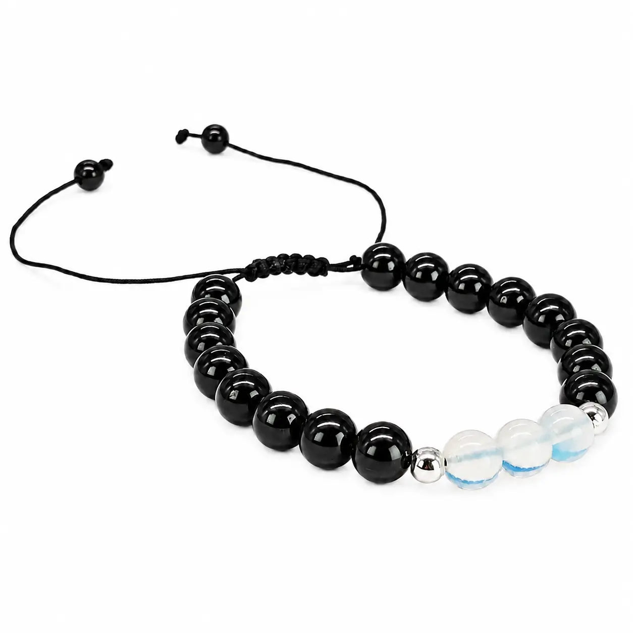 Pulsera Turmalina Negra, Piedra Luna y Plata 925 - Bisutería Lola E
