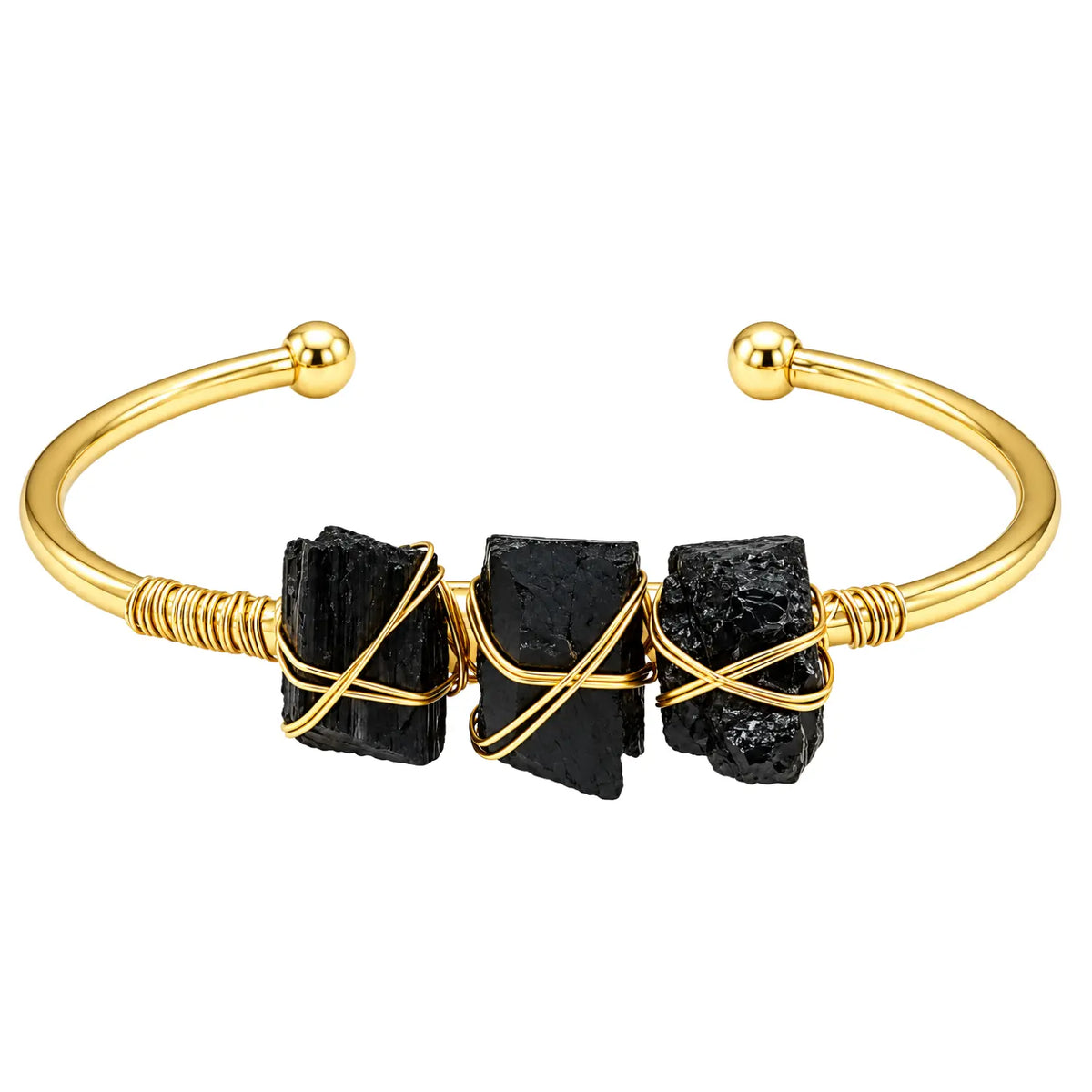 Pulsera Turmalina Negra en Bruto Acero Dorado Protección - Bisutería Lola A