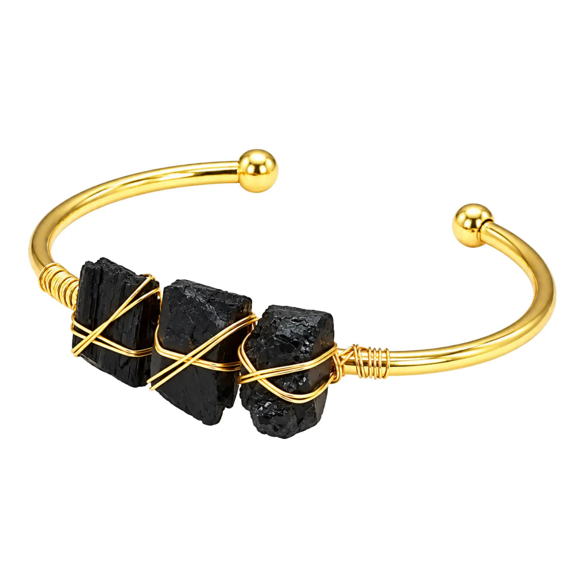 Pulsera Turmalina Negra en Bruto Acero Dorado Protección - Bisutería Lola C