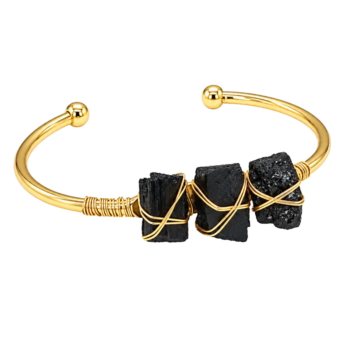 Pulsera Turmalina Negra en Bruto Acero Dorado Protección - Bisutería Lola D