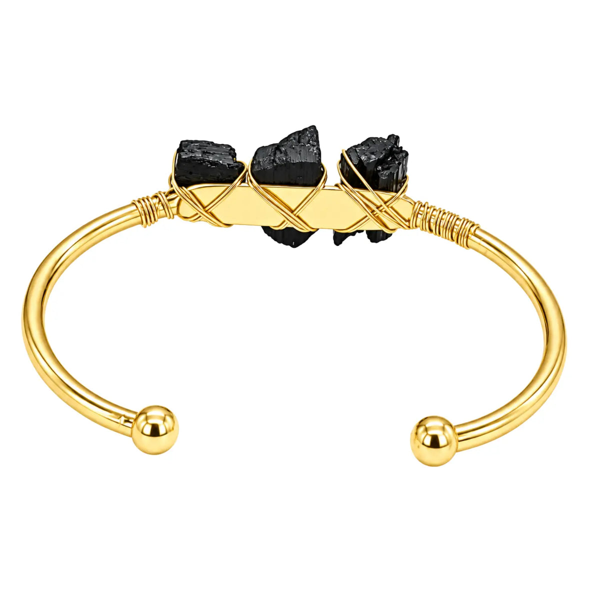 Pulsera Turmalina Negra en Bruto Acero Dorado Protección - Bisutería Lola E