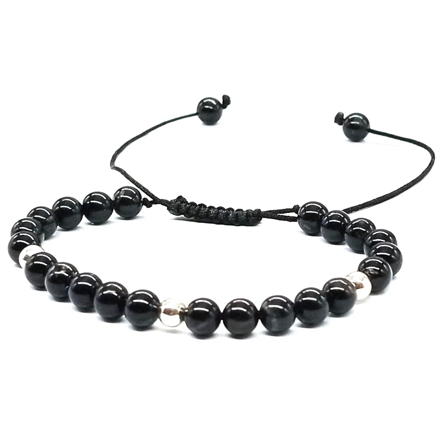 Pulsera Turmalina Negra y Plata Ajustable – Piedra Natural Original - Bisuetria Lola 1