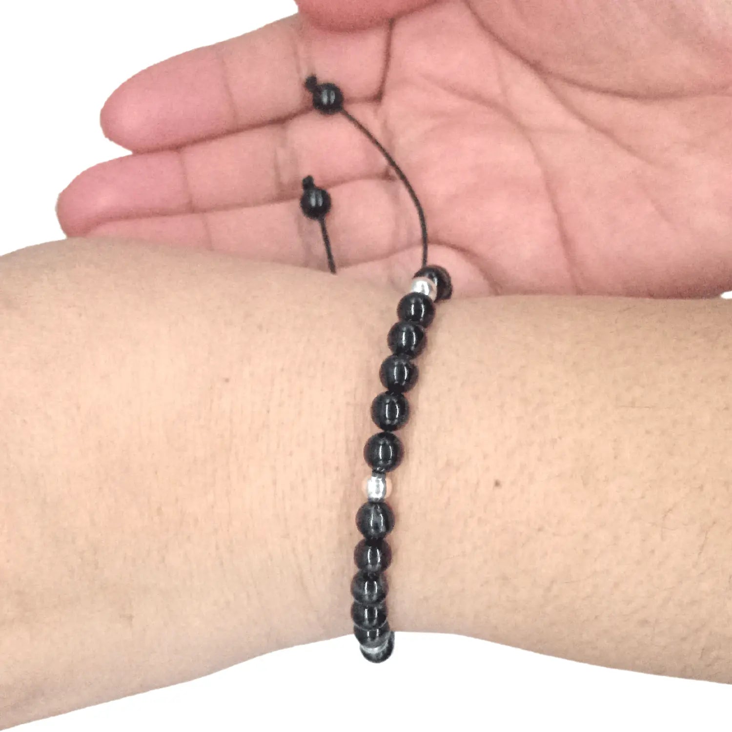 Pulsera Turmalina Negra y Plata Ajustable – Piedra Natural Original - Bisuetria Lola 3