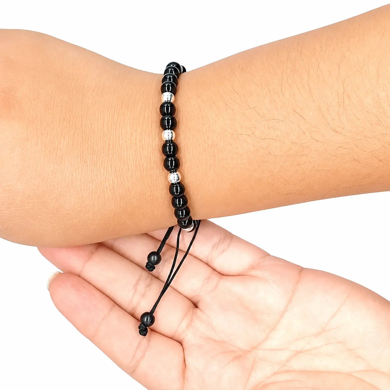 Pulsera Turmalina Negra y Plata Ajustable Piedra Natural Original Para Energía Positiva Bisutería Lola B