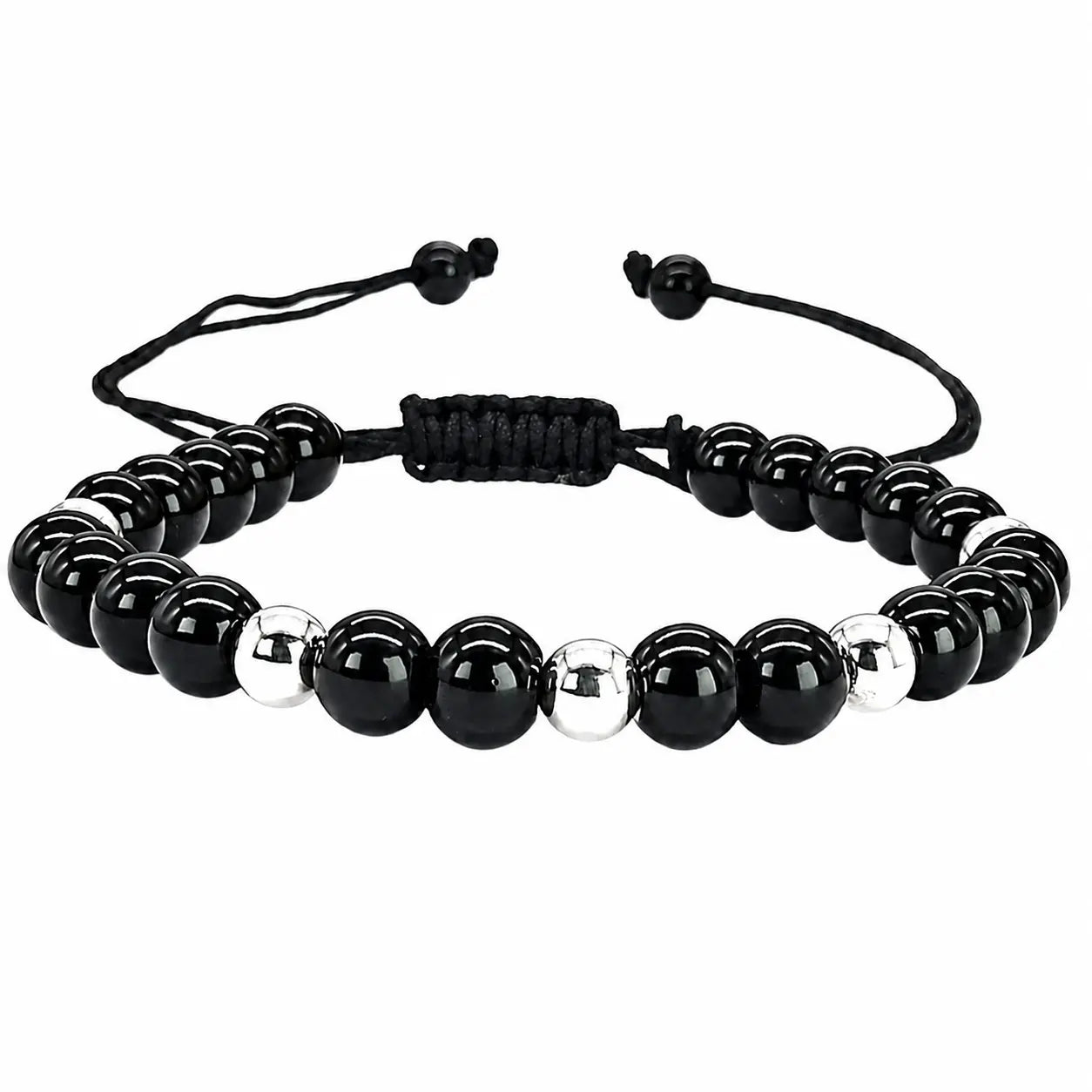 Pulsera Turmalina Negra y Plata Ajustable Piedra Natural Original Para Energía Positiva Bisutería Lola E