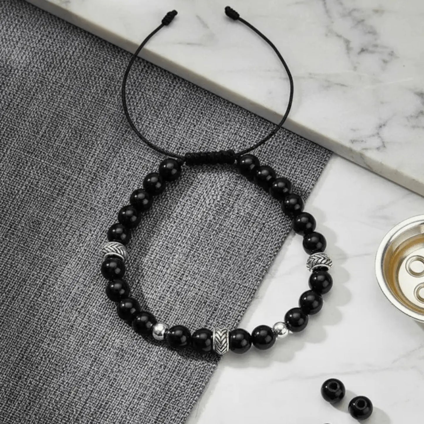 Pulsera Turmalina Negra y Plata Ajustable – Piedra Natural Original - Bisutería Lola I