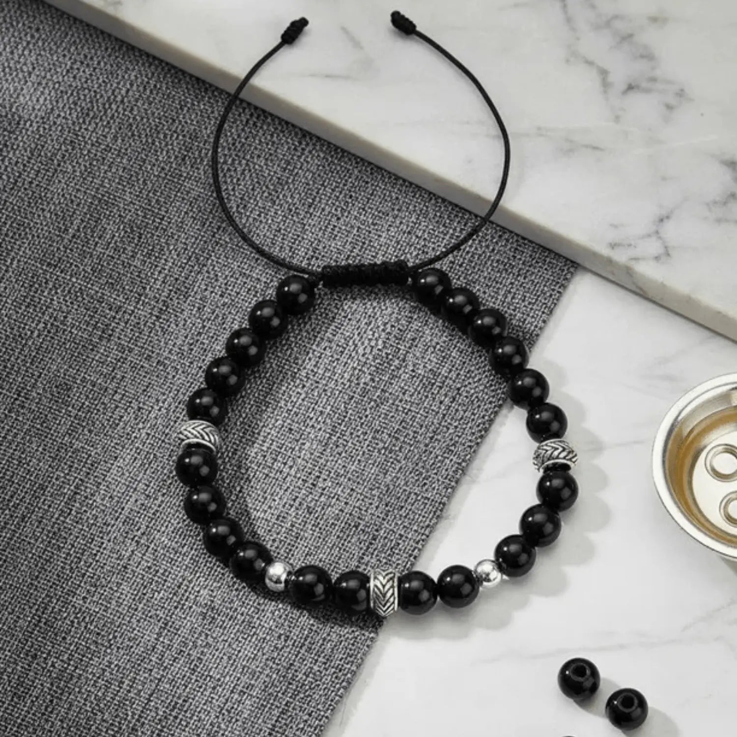 Pulsera Turmalina Negra y Plata Ajustable – Piedra Natural Original - Bisutería Lola I