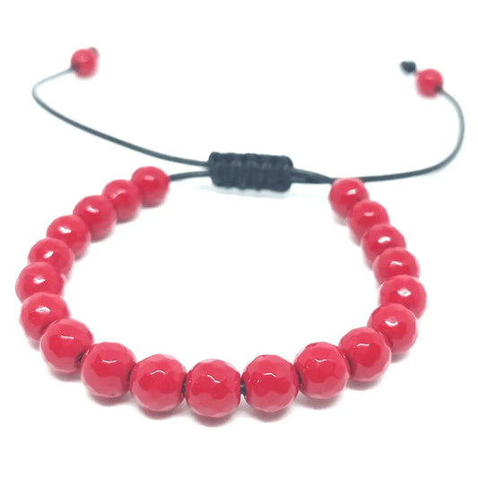 Pulsera Ágata Facetada Ajustable Piedra Original Roja - Bisutería Lola A