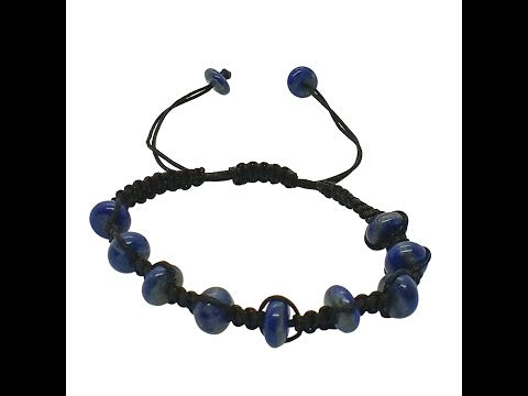 Pulsera Piedra Natural Lapislázuli Hilo Negro – Hilo Macramé Reciclado - Bisutería Lola C