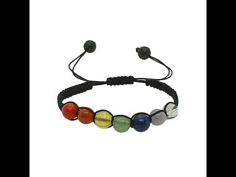 Pulsera de 7 Chakras con Hilo Macramé Reciclado – Piedra Natural 8 mm - Bisutería Lola E