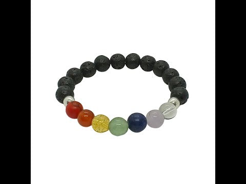 Pulsera 7 Chakras con Magma Negra – Piedra Natural 8 mm - Bisutería Lola D