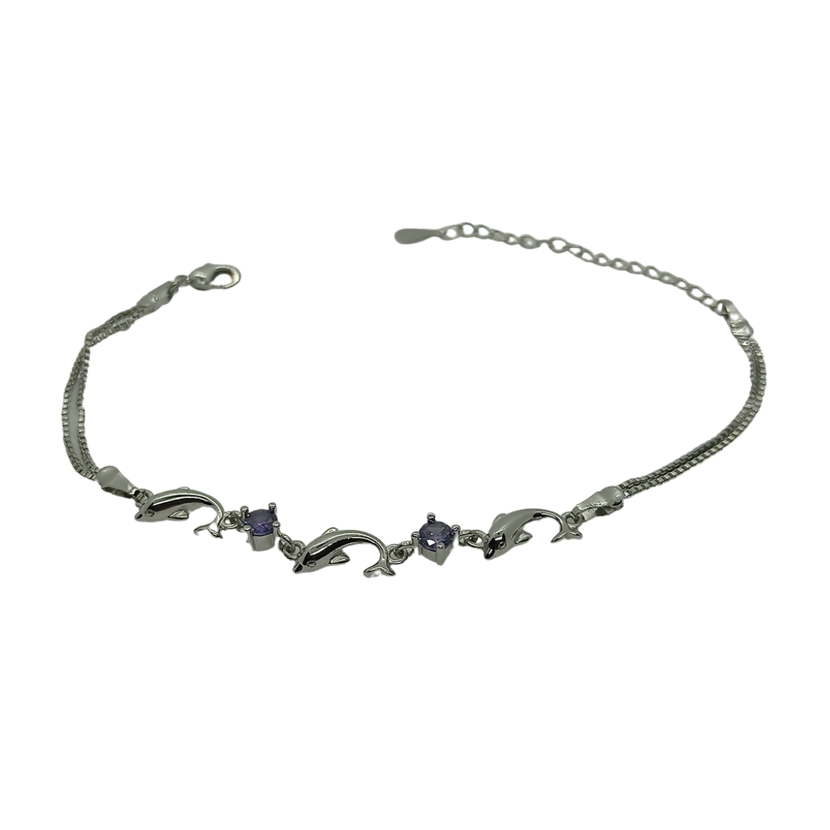 Pulsera Danza de Delfines – Plata de Ley 925 con Zirconia cúbica morada